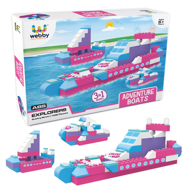 Webby 3 In 1 Adventure Boats Abs Building Blocks Kit (108 Pcs)