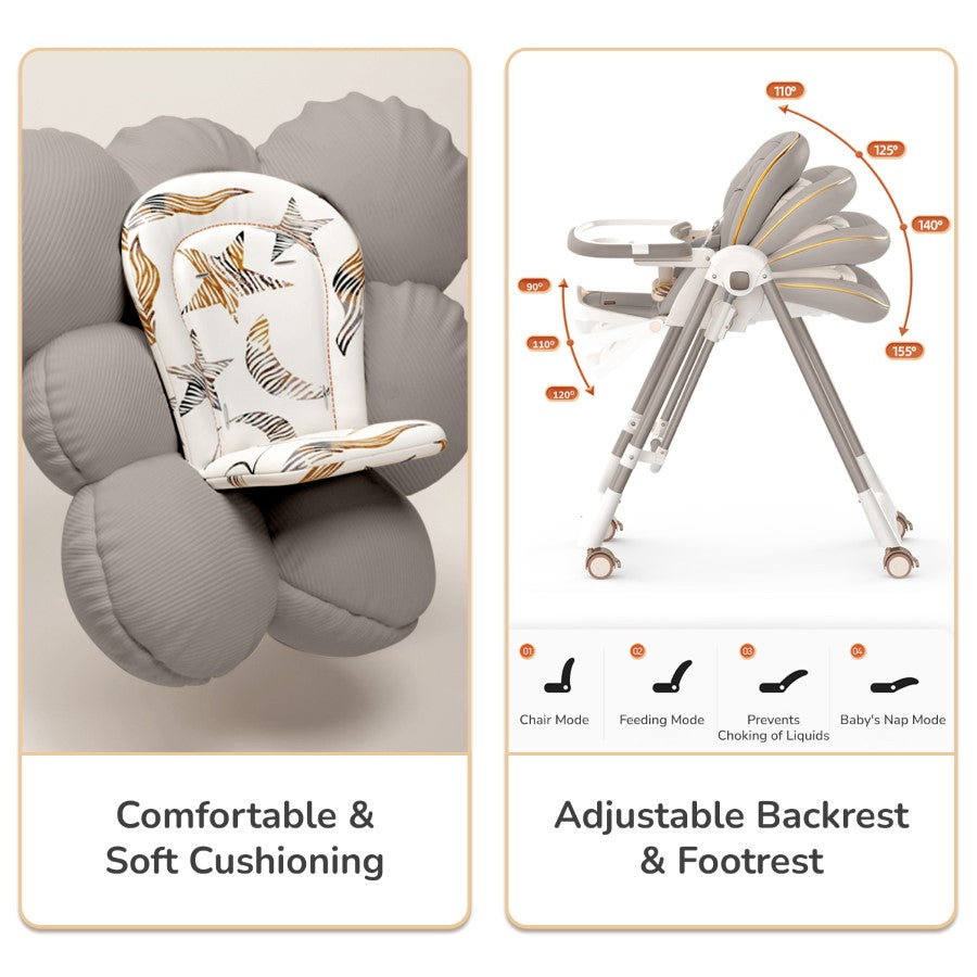 R For Rabbit Marshmallow Smart High Chair For Kids 2-in-1 Abstract Grey