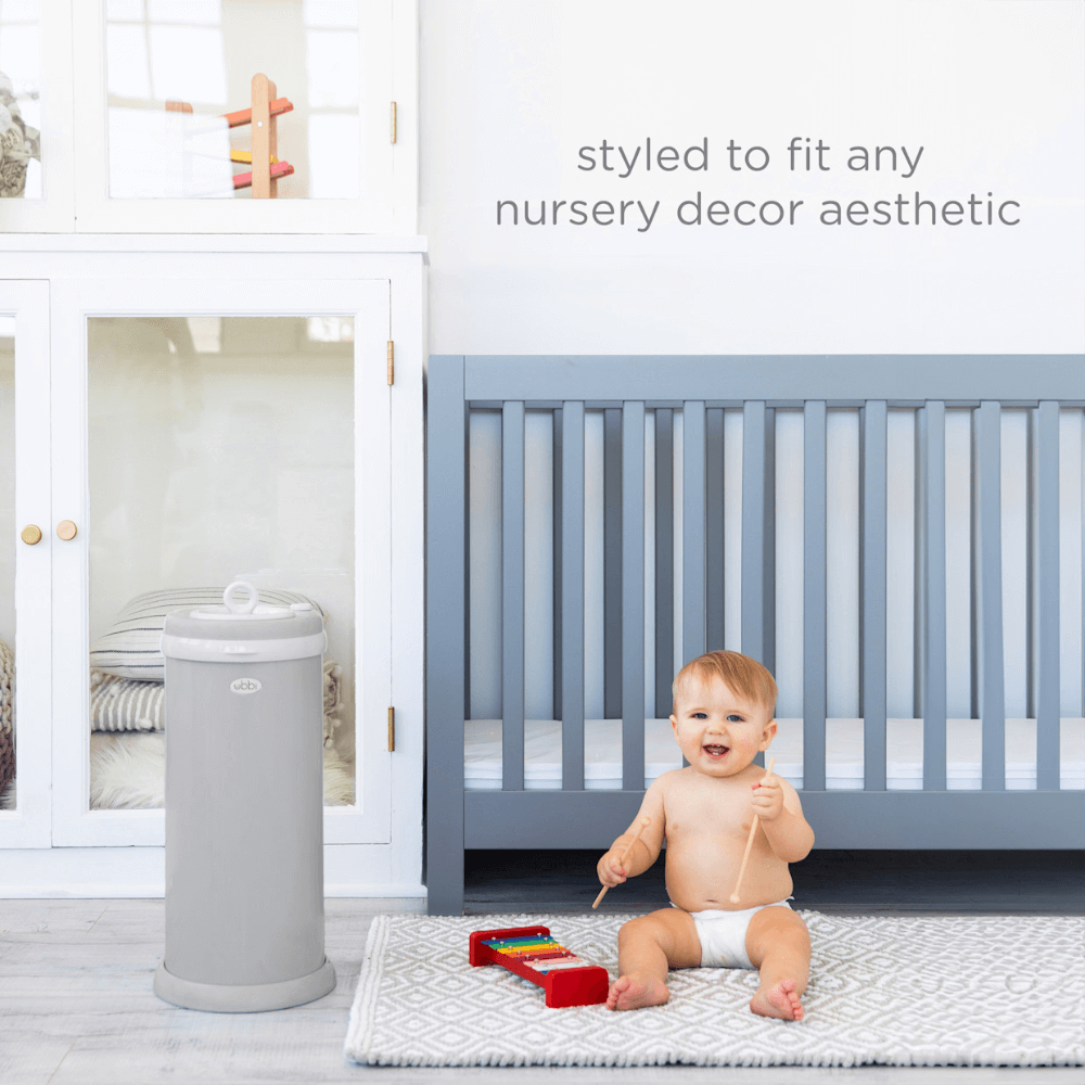 Ubbi Stainless Steel Diaper Pail with Child Safety Lock - Matte Grey
