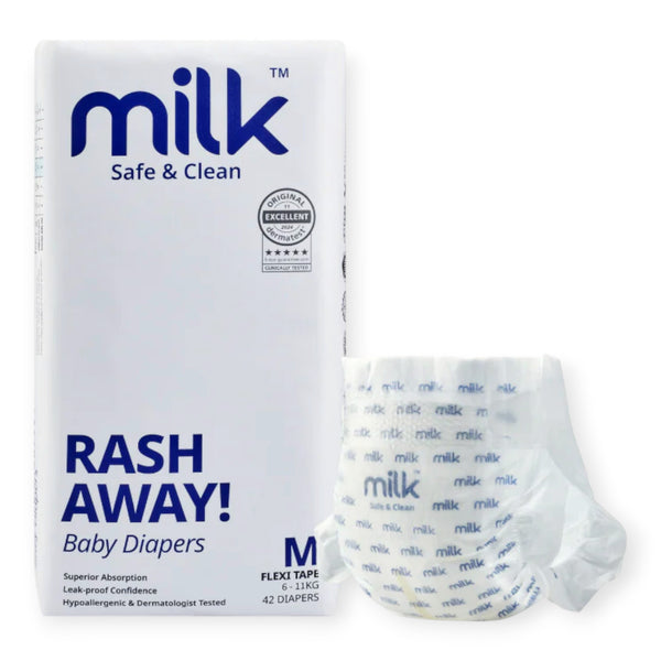 MILK Baby Diaper Flexi Tape Size 3 M 42 Pcs × 4 Packs 6–11kg – White