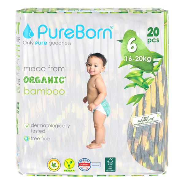 PureBorn - Organic Bamboo Size 6 16-20KG Assorted 20Nappies