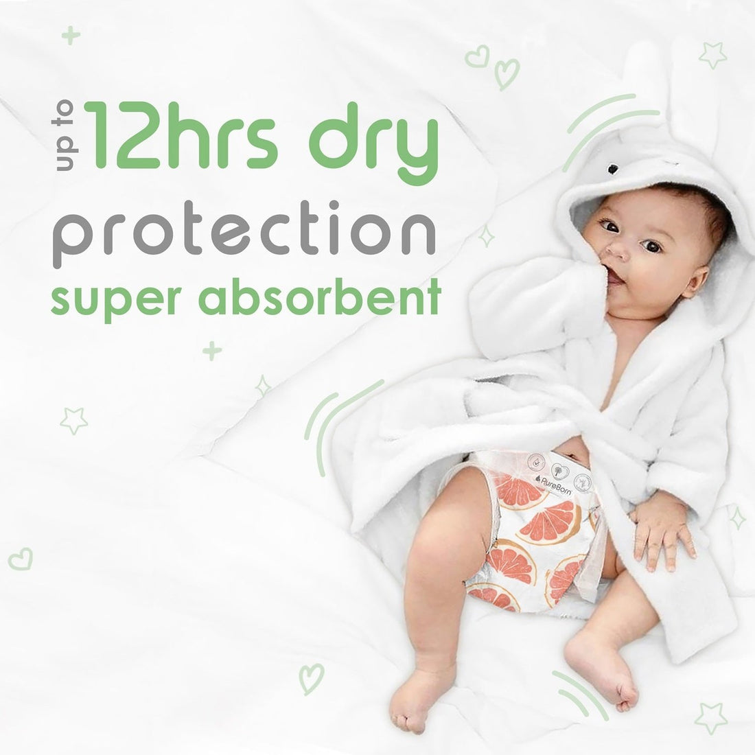PureBorn Organic Bamboo Diapers Assorted Print Size 2 64 Count (3-6 Kg)