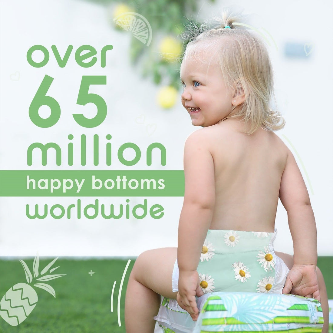 PureBorn Organic Bamboo Diapers Assorted Print Size 2 64 Count (3-6 Kg)