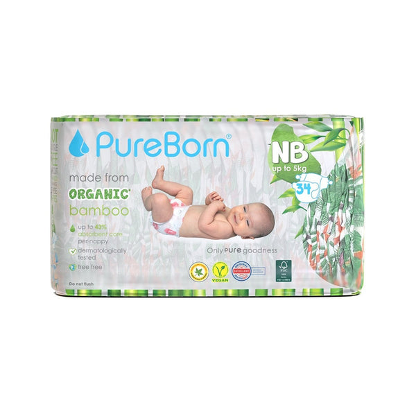 PureBorn - Organic Bamboo Nappies 1 Up To 5kg Assorted 34