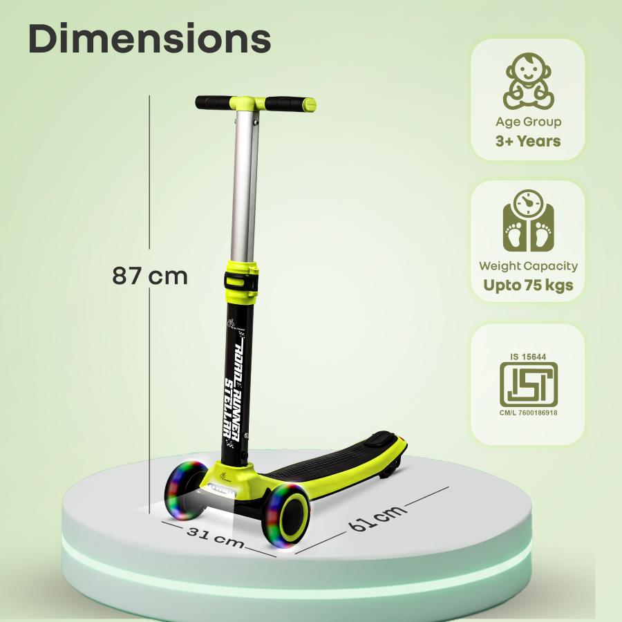 R for Rabbit Road Runner Stellar LED Scooter with Bluetooth Music 3Y+ Neon Black