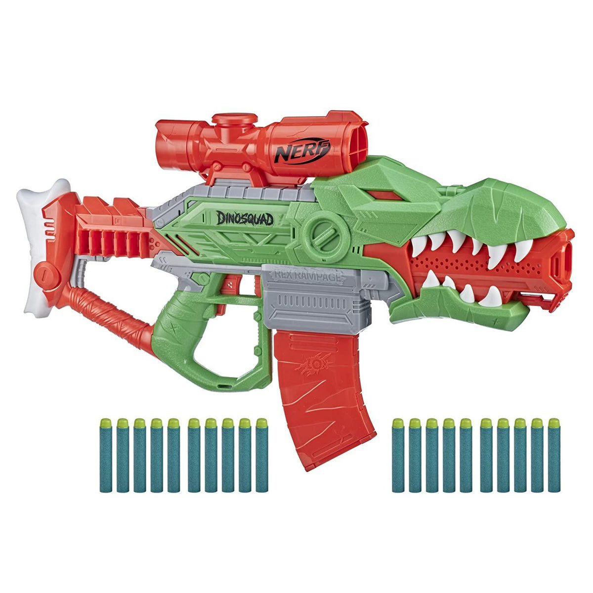 Nerf DinoSquad Rex-Rampage Motorized Dart Blaster 10-Dart Clip 8Y+ – Multicolor