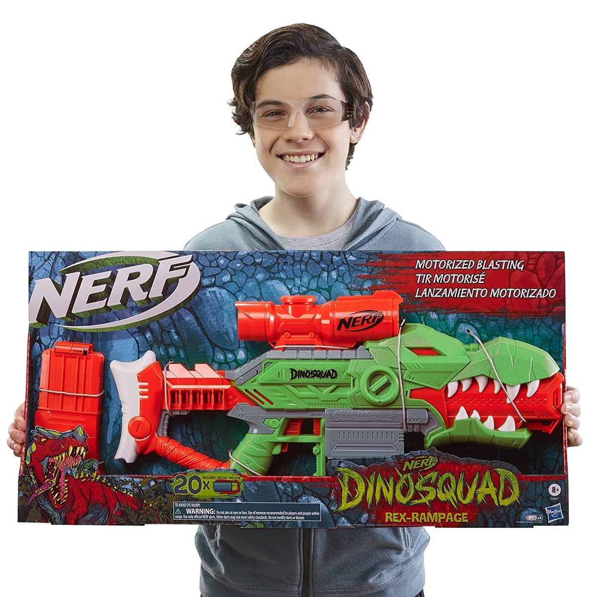 Nerf DinoSquad Rex-Rampage Motorized Dart Blaster 10-Dart Clip 8Y+ – Multicolor