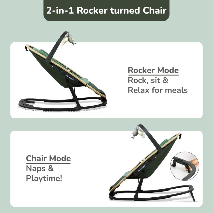 R For Rabbit Rock N Nap Bliss Sleeper & Rocker - Olive Green