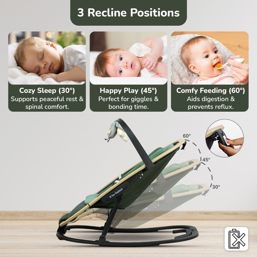 R For Rabbit Rock N Nap Bliss Sleeper & Rocker - Olive Green