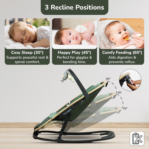 R For Rabbit Rock N Nap Bliss Sleeper & Rocker - Olive Green