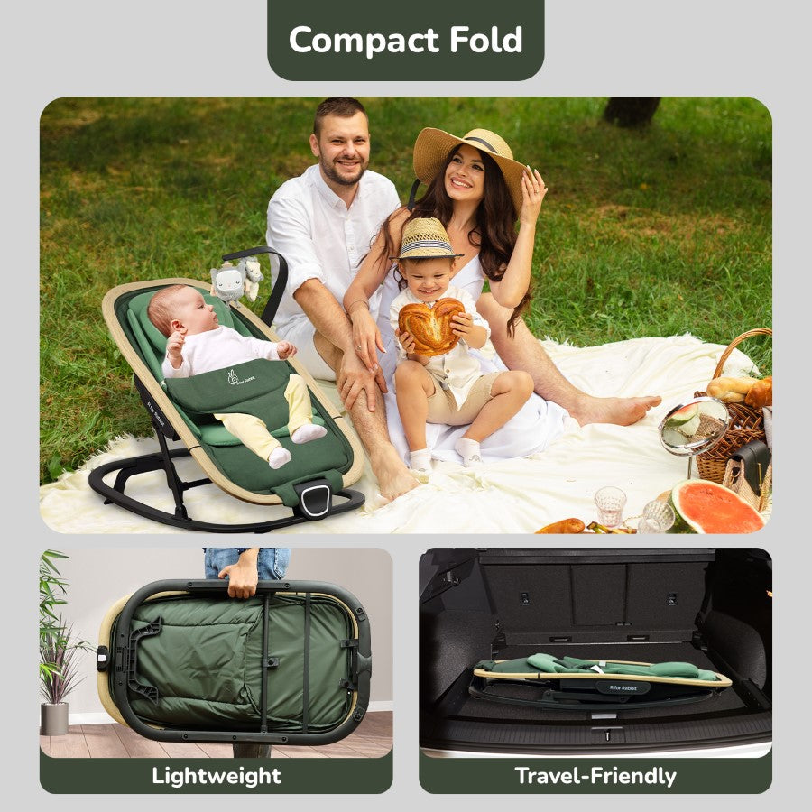 R For Rabbit Rock N Nap Bliss Sleeper & Rocker - Olive Green