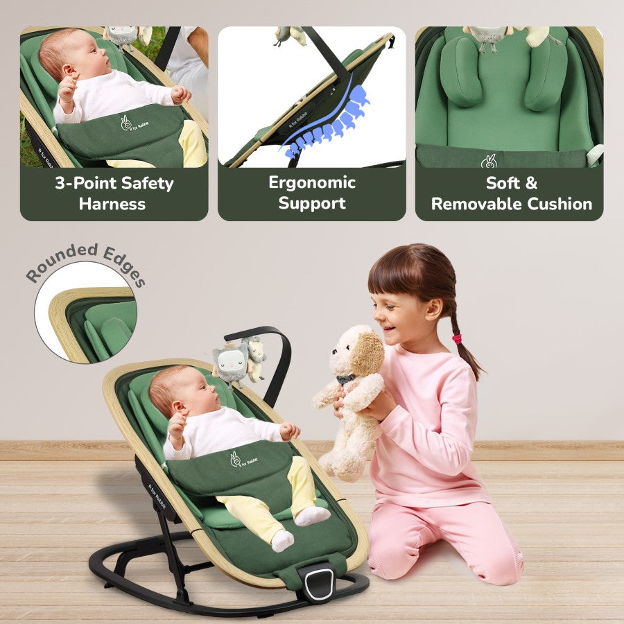 R For Rabbit Rock N Nap Bliss Sleeper & Rocker - Olive Green