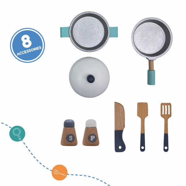 Open Ended Tiny Chef's First Wooden Kitchen included 8 Accessories