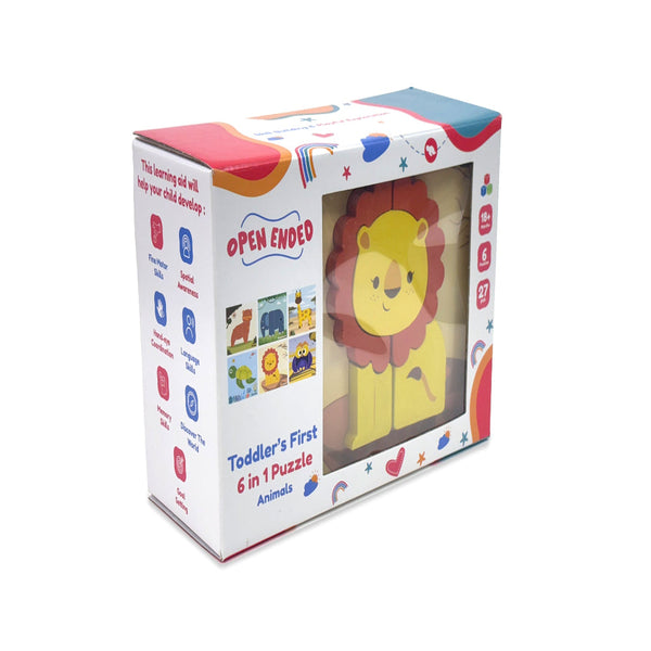 Open Ended Toddler's First 6 In 1 Puzzle - Animals 27Pcs