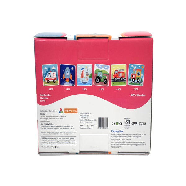 Open Ended Toddler's First 6 In 1 Puzzle - Vehicle 6 puzzles 32PCS 18M+