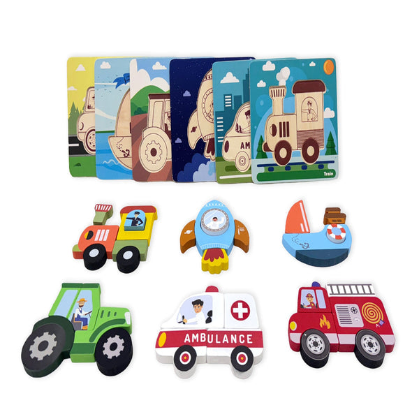 Open Ended Toddler's First 6 In 1 Puzzle - Vehicle 6 puzzles 32PCS 18M+
