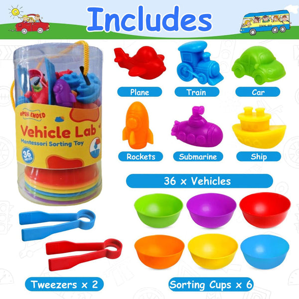 Open Ended Vehicle Lab Montessori Sorting Toy (44 Pcs) 2 Years+