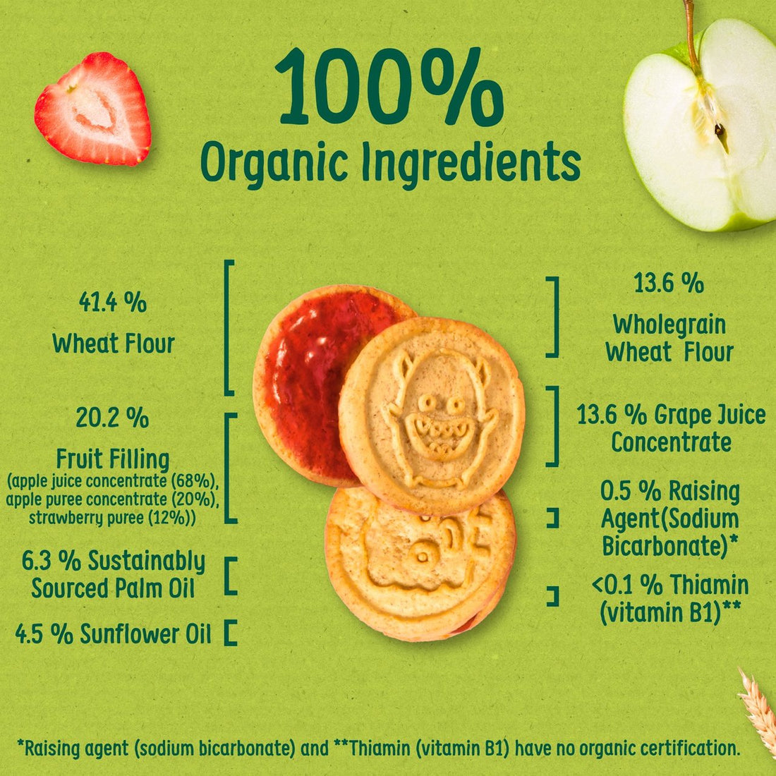 Organix Organic Jammie Monsters Strawberry & Apple Biscuits – 18+ Months, 64g