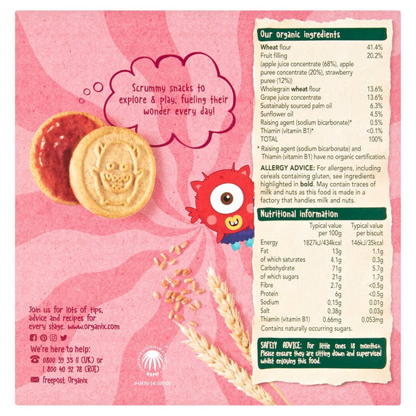 Organix Organic Jammie Monsters Strawberry & Apple Biscuits – 18+ Months, 64g