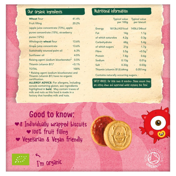 Organix Organic Jammie Monsters Strawberry & Apple Biscuits – 18+ Months, 64g