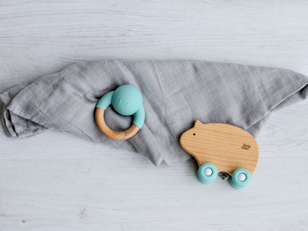 Little Rawr - Wood Wheelie Animal Blue Bear