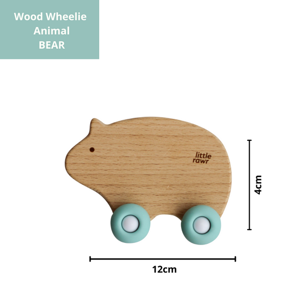Little Rawr - Wood Wheelie Animal Blue Bear