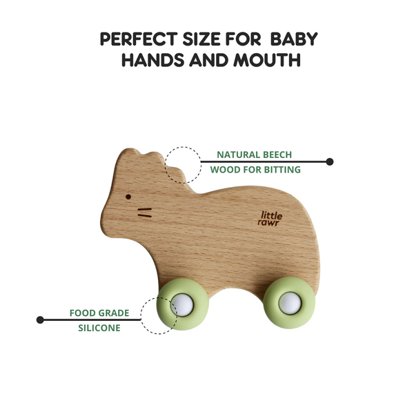 Little Rawr - Wood Wheelie Animal Green Lion