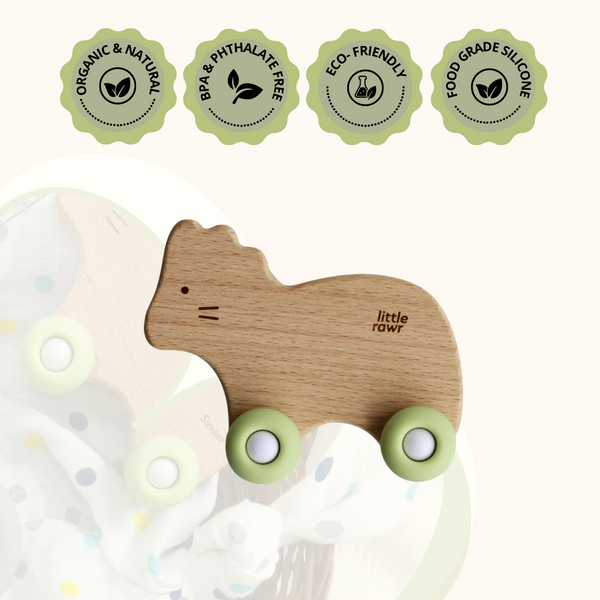 Little Rawr - Wood Wheelie Animal Green Lion