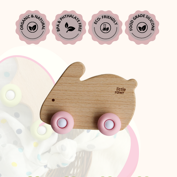 Little Rawr - Wood Wheelie Animal Pink Rabbit