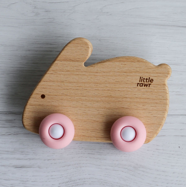 Little Rawr - Wood Wheelie Animal Pink Rabbit