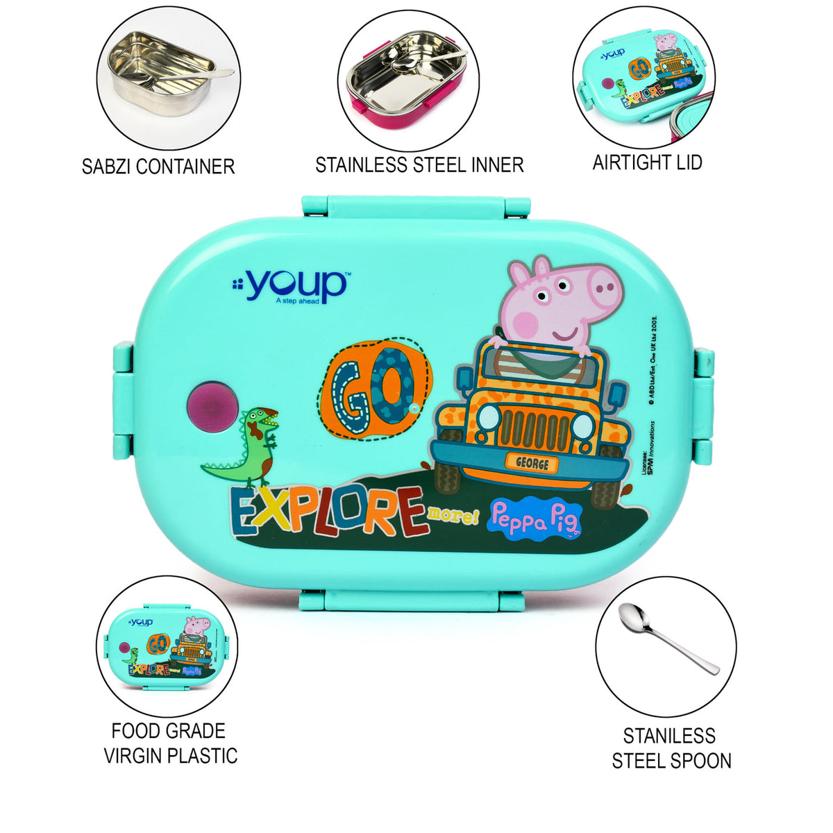 Youp Stainless Steel Silicone Rings Kids Lunch Box - Sea Green