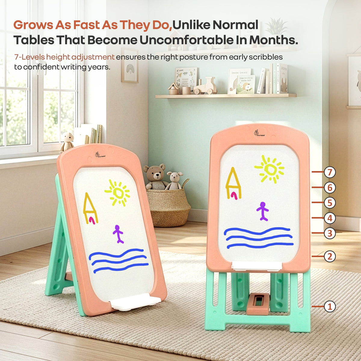 R for Rabbit Little Genius Doodle Duo Whiteboard & Chair Set One Size Peach Green
