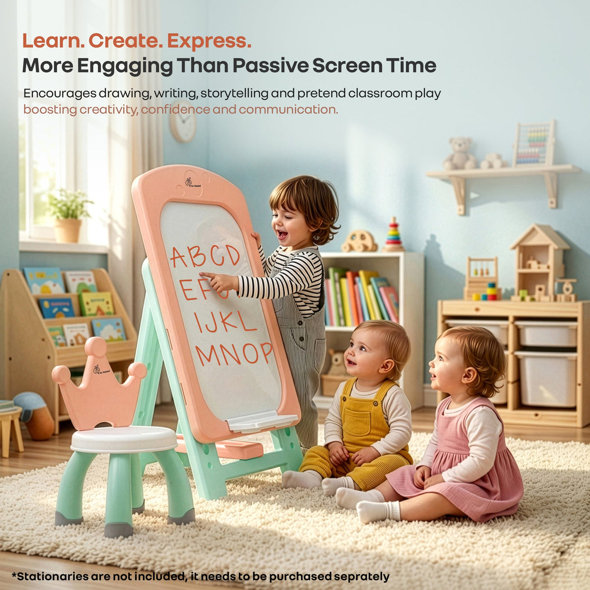 R for Rabbit Little Genius Doodle Duo Whiteboard & Chair Set One Size Peach Green