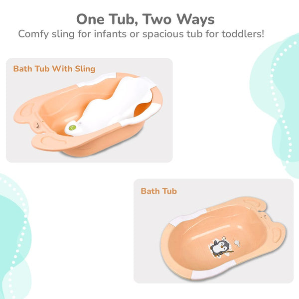 R for Rabbit Bubble Double Snowy Bath Tub with Ergonomic Sling - Peach White