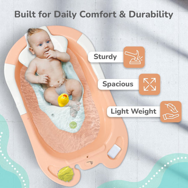 R for Rabbit Bubble Double Snowy Bath Tub with Ergonomic Sling - Peach White