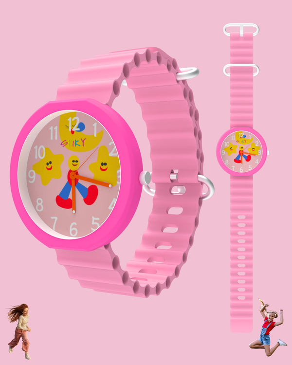 Spiky Round Analog Watch for Kids Boys and Girls EVA42 - Pink
