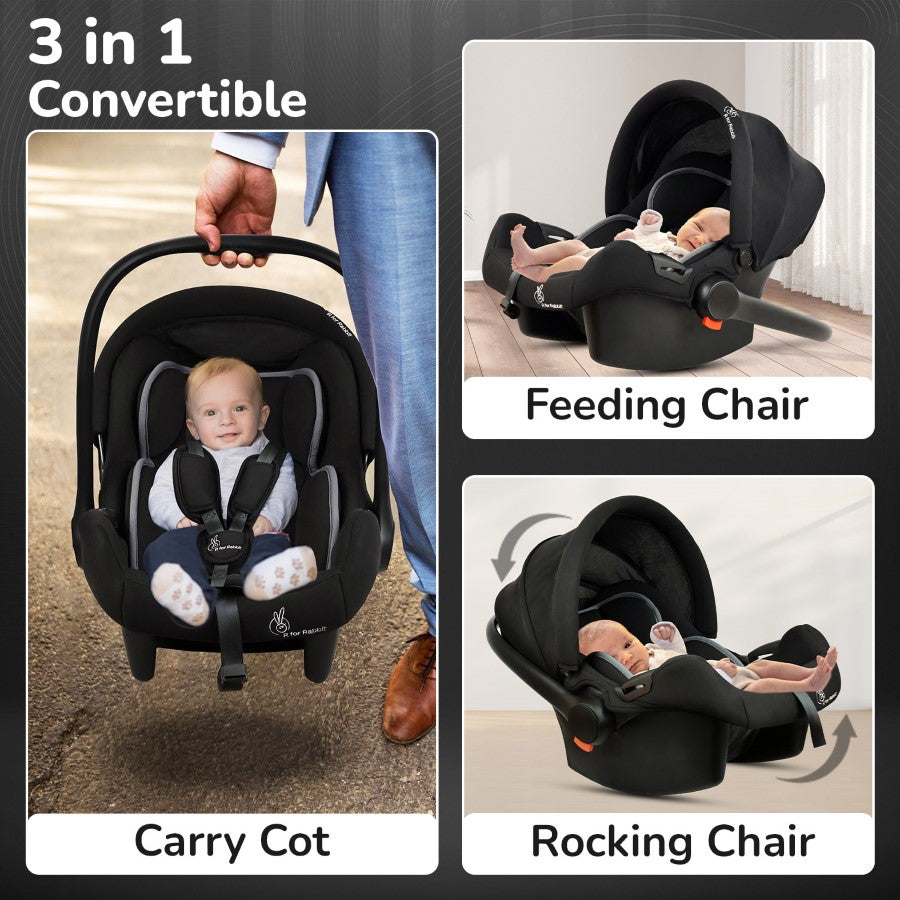 R For Rabbit Picaboo Sportz 3-in-1 Convertible Carry Cot Pure Black