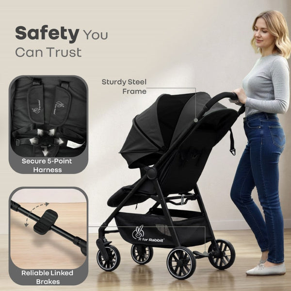 R for Rabbit Poppins Neo Baby Stroller One Size Pure Black