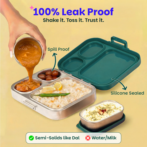 Basil Bento Quad+ 3+1 Compartment Stainless Steel Lunchbox 1250 ml Bengal Bagh