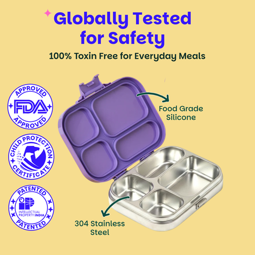 Basil Bento Quad 4-Compartment Stainless Steel Lunchbox 800 ml Purple Pop