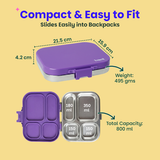 Basil Bento Quad 4-Compartment Stainless Steel Lunchbox 800 ml Purple Pop