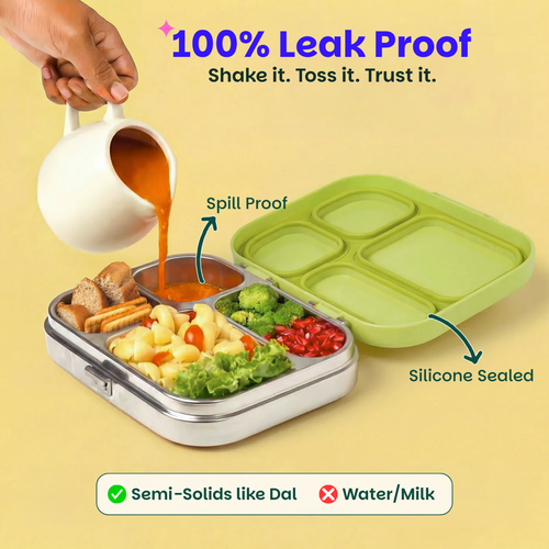 Basil Bento Quad 4-Compartment Stainless Steel Lunchbox 800 ml Mushroom Trail