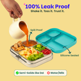 Basil Bento Quad 4-Compartment Stainless Steel Lunchbox 800 ml Teal Garden