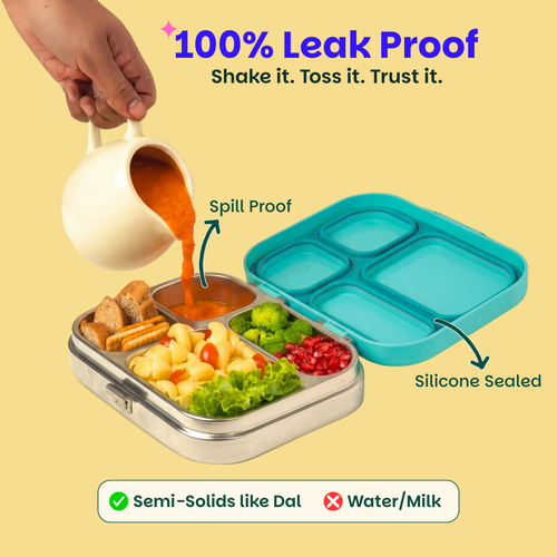 Basil Bento Quad 4-Compartment Stainless Steel Lunchbox 800 ml Teal Garden