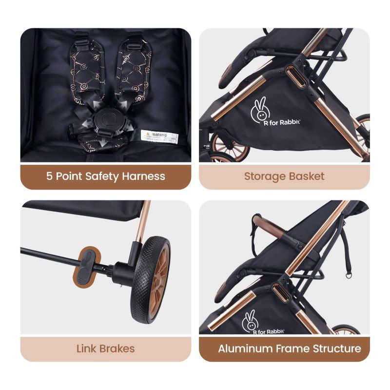 R For Rabbit Stroller Street Smart Quick Auto Fold - Gold Black