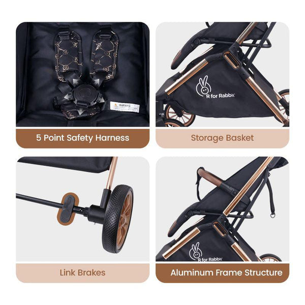 R For Rabbit Stroller Street Smart Quick Auto Fold - Gold Black