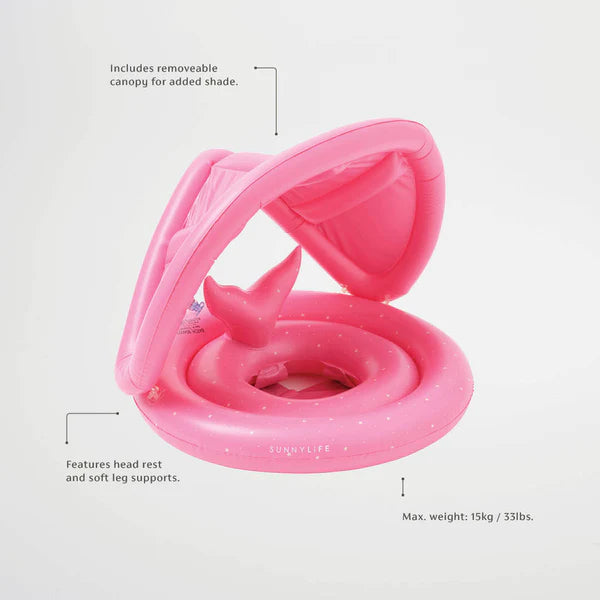 Sunnylife Pink Color Inflatable Baby Float With Canopy Ocean Treasure Rose