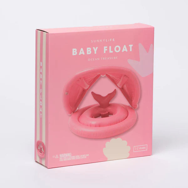 Sunnylife Pink Color Inflatable Baby Float With Canopy Ocean Treasure Rose