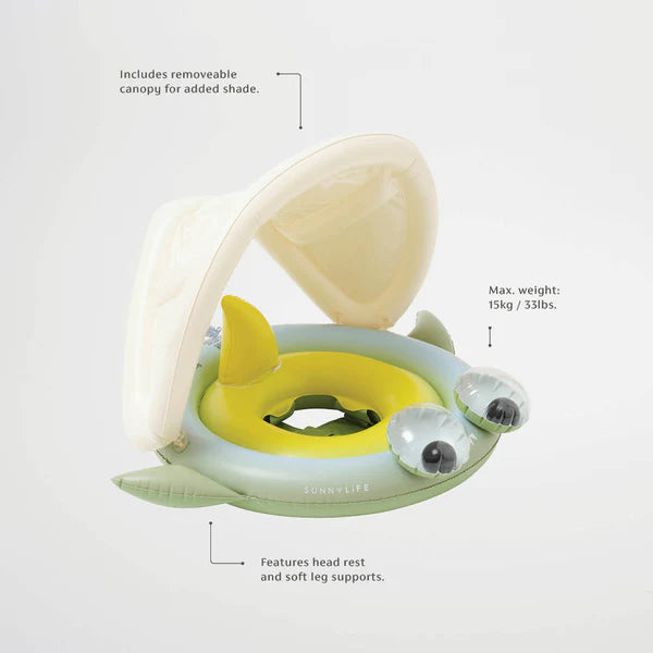 Sunnylife Green Color Inflatable Baby Float With Canopy Shark Tribe Khaki