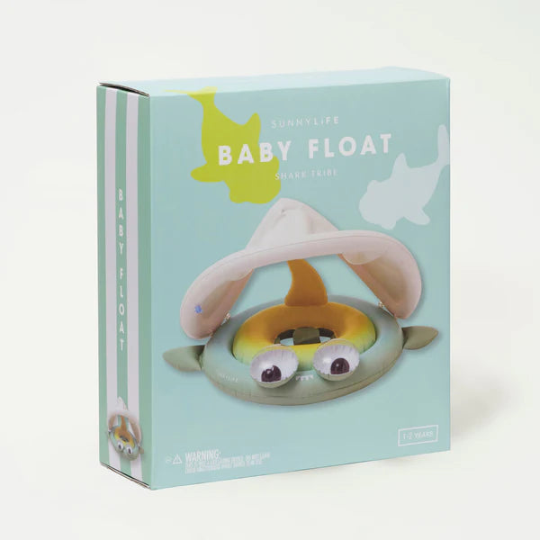 Sunnylife Green Color Inflatable Baby Float With Canopy Shark Tribe Khaki